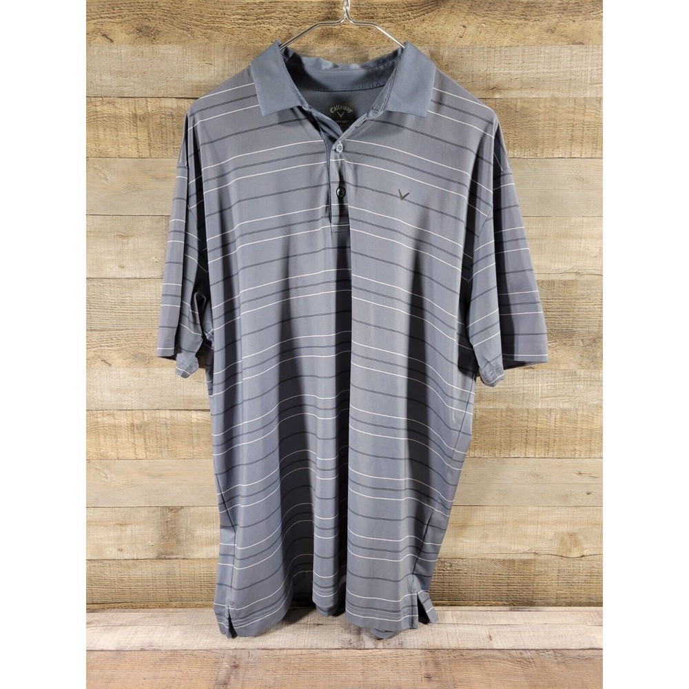 Callaway Men's Golf Polo Shirt Opti Dri Short Sleeve Casual Gray Striped Size L